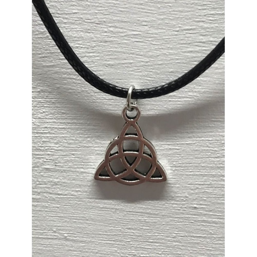 Triquetra Celtic Knot Pendant  Black Waxed Cord Un